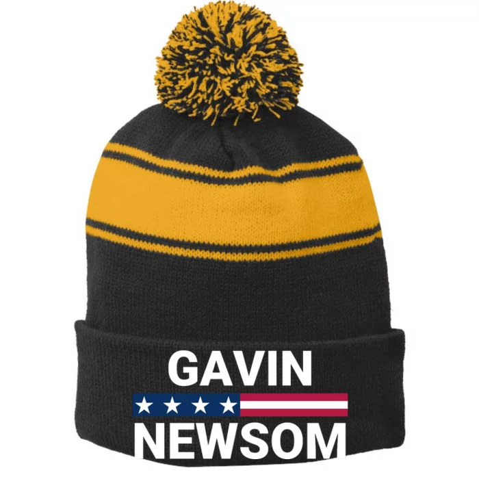 Gavin Newsom 2024 President Men Women Vote Gavin Newsom 2024 Stripe Pom Pom Beanie