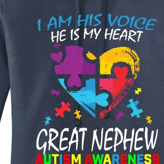 Great Nephew Autism Awareness Puzzle Piece Heart Aunt Uncle Gift Women's Pullover Hoodie