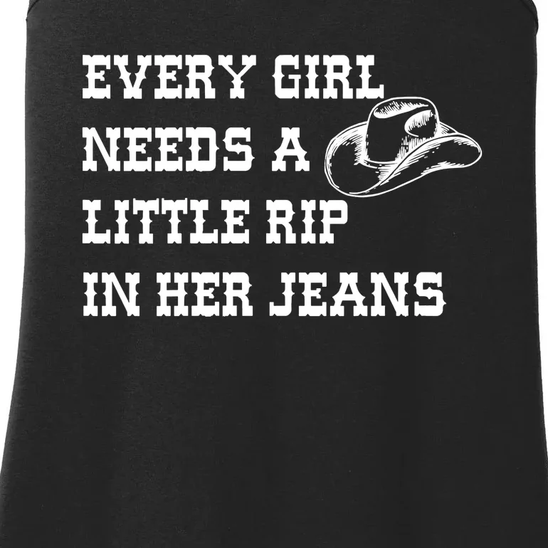 Girl Need A Little Rip In Her Jeans Funny Ladies Essential Tank