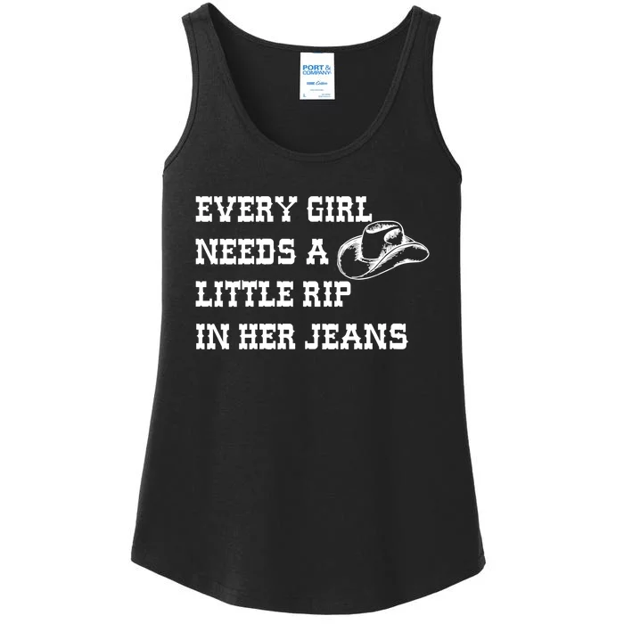 Girl Need A Little Rip In Her Jeans Funny Ladies Essential Tank