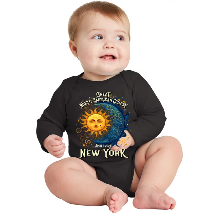 Great North American Eclipse Total Solar Eclipse Earth Moon Sun Cosmic Alignment Baby Long Sleeve Bodysuit