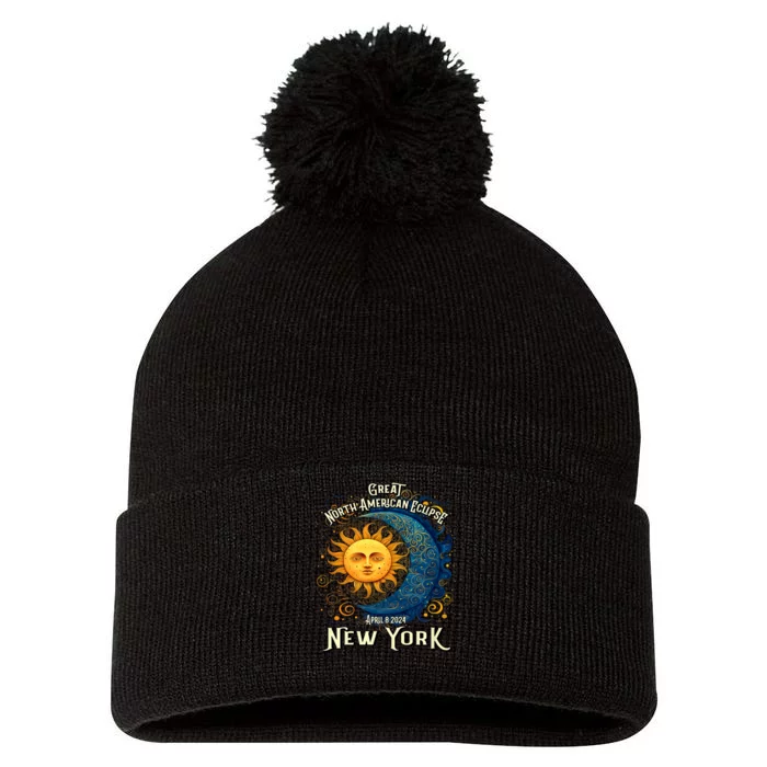 Great North American Eclipse Total Solar Eclipse Earth Moon Sun Cosmic Alignment Pom Pom 12in Knit Beanie