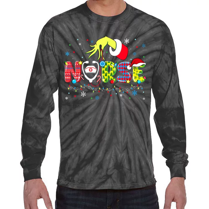 Groovy Nurse Christmas Xmas Santa Rn Cna Icu Scurb Tie-Dye Long Sleeve Shirt