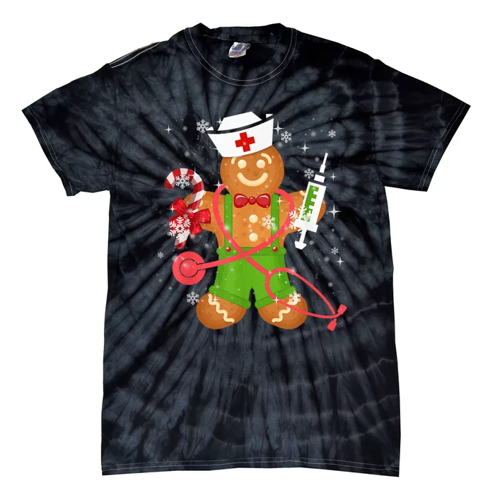 Gingerbread Nurse Christmas Cookies Baking Nursing Tie-Dye T-Shirt