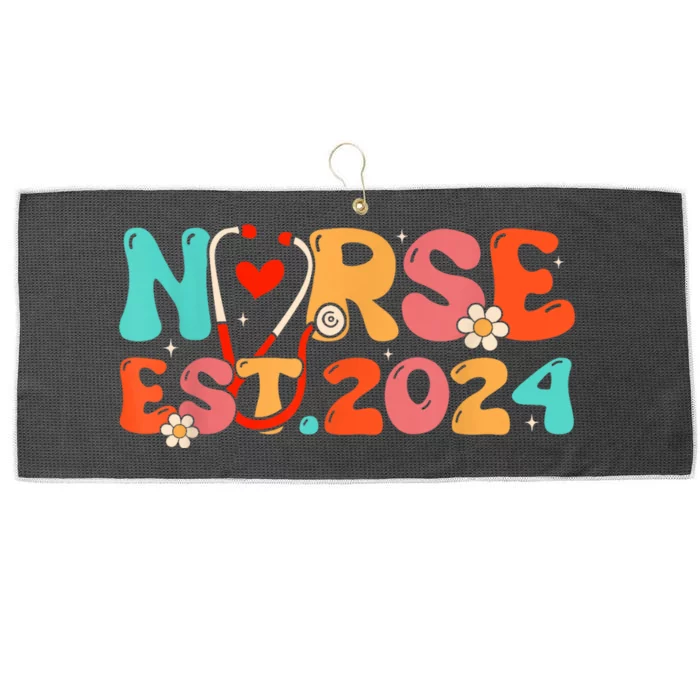 Groovy Nurse Est 2024 Rn Nursing School Graduation 2024 Large Microfiber Waffle Golf Towel