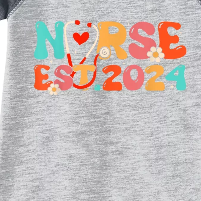 Groovy Nurse Est 2024 Rn Nursing School Graduation 2024 Infant Baby Jersey Bodysuit