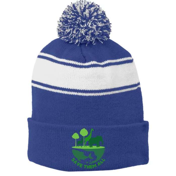 Global National Endangered Species Day Protect The Wildlife Funny Gift Stripe Pom Pom Beanie