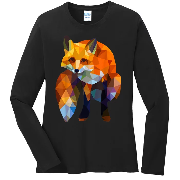 Geometric Nature Fox Cool Cute Graphic Art Ladies Long Sleeve Shirt