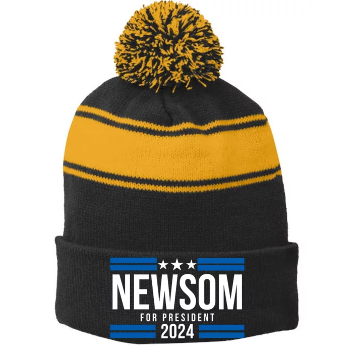 Gavin Newsom For President 2024 Gavin Newsom 2024 Stripe Pom Pom Beanie