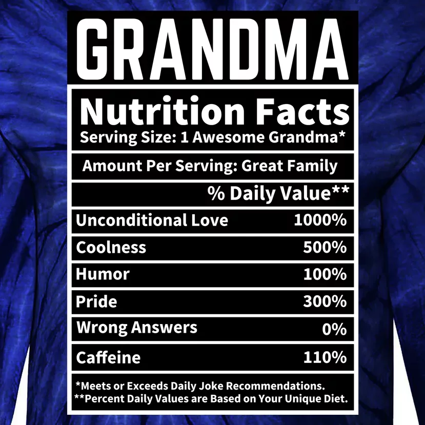 Grandma Nutrition Facts Tie-Dye Long Sleeve Shirt