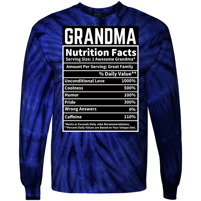 Grandma Nutrition Facts Tie-Dye Long Sleeve Shirt