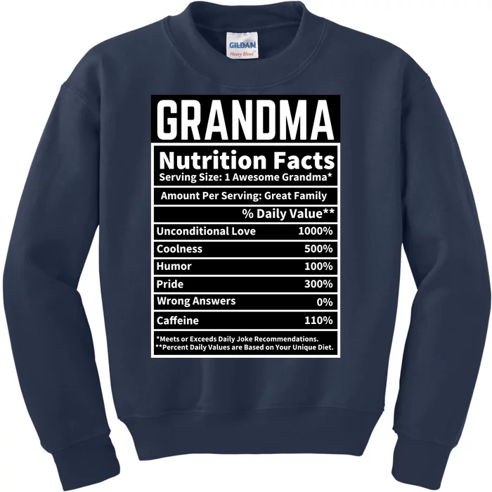 Grandma Nutrition Facts Kids Sweatshirt