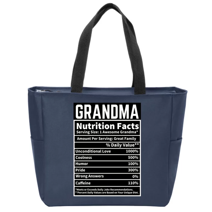 Grandma Nutrition Facts Zip Tote Bag