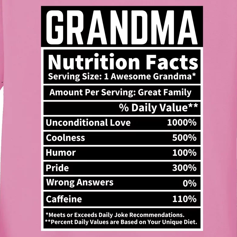 Grandma Nutrition Facts Kids Long Sleeve Shirt