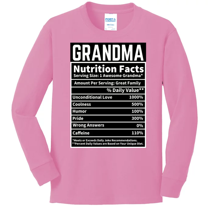 Grandma Nutrition Facts Kids Long Sleeve Shirt