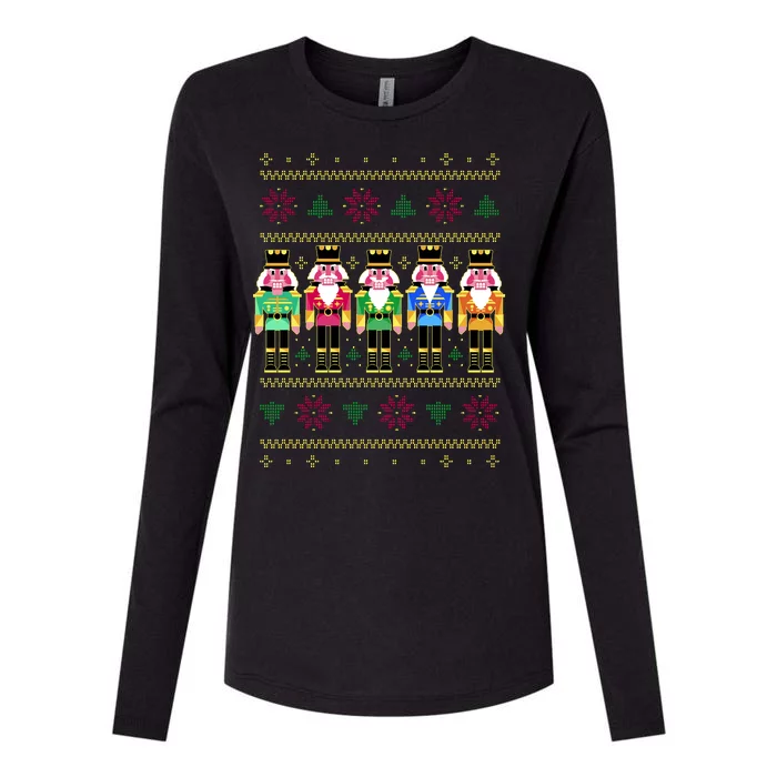 Golden Nutcracker Funny Jolly & Merry Ugly Christmas Womens Cotton Relaxed Long Sleeve T-Shirt