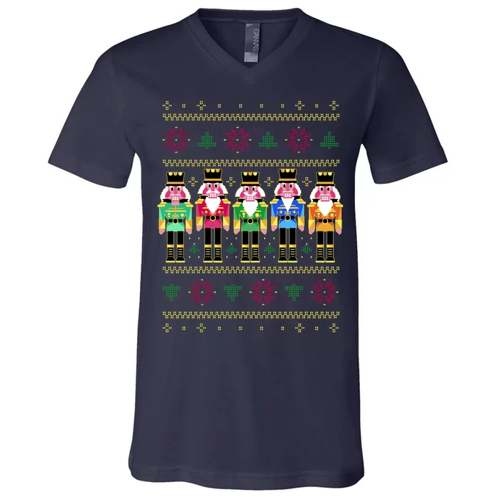 Golden Nutcracker Funny Jolly & Merry Ugly Christmas V-Neck T-Shirt