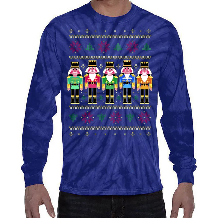 Golden Nutcracker Funny Jolly & Merry Ugly Christmas Tie-Dye Long Sleeve Shirt