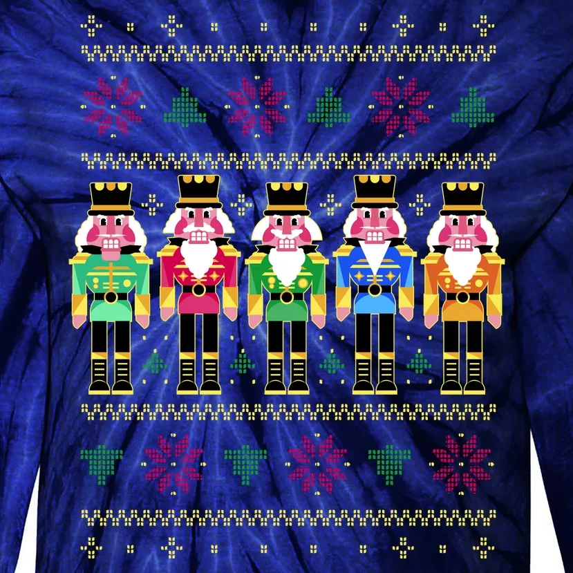 Golden Nutcracker Funny Jolly & Merry Ugly Christmas Tie-Dye Long Sleeve Shirt