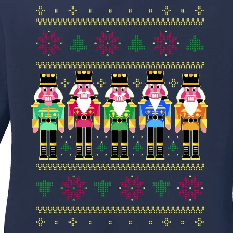 Golden Nutcracker Funny Jolly & Merry Ugly Christmas Ladies Long Sleeve Shirt