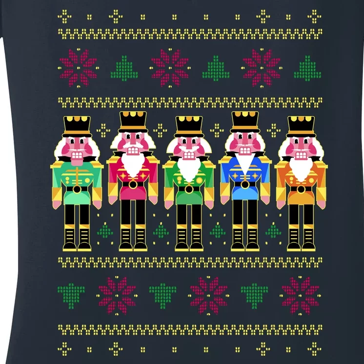 Golden Nutcracker Funny Jolly & Merry Ugly Christmas Women's V-Neck T-Shirt