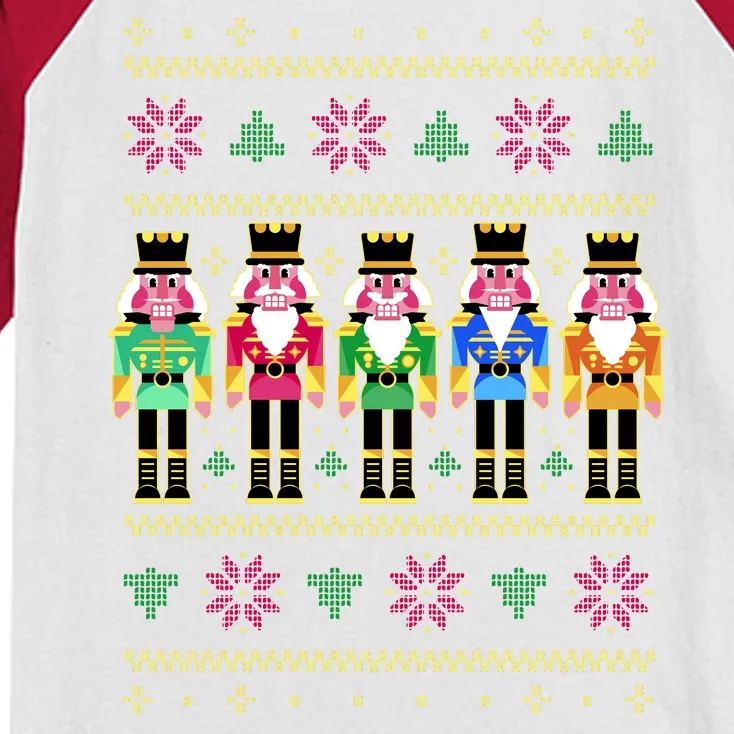 Golden Nutcracker Funny Jolly & Merry Ugly Christmas Kids Colorblock Raglan Jersey