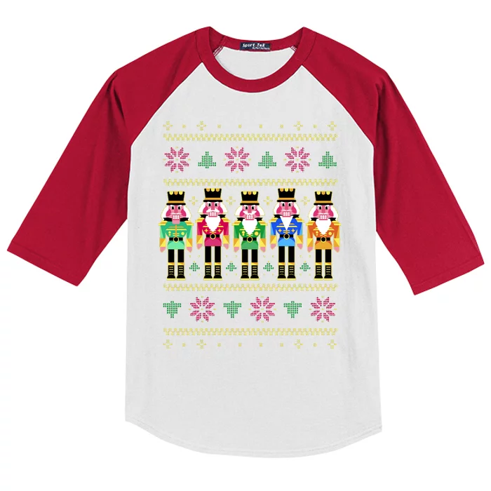 Golden Nutcracker Funny Jolly & Merry Ugly Christmas Kids Colorblock Raglan Jersey