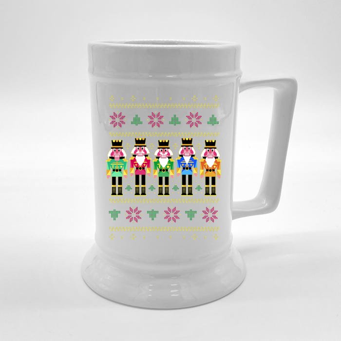 Golden Nutcracker Funny Jolly & Merry Ugly Christmas Front & Back Beer Stein