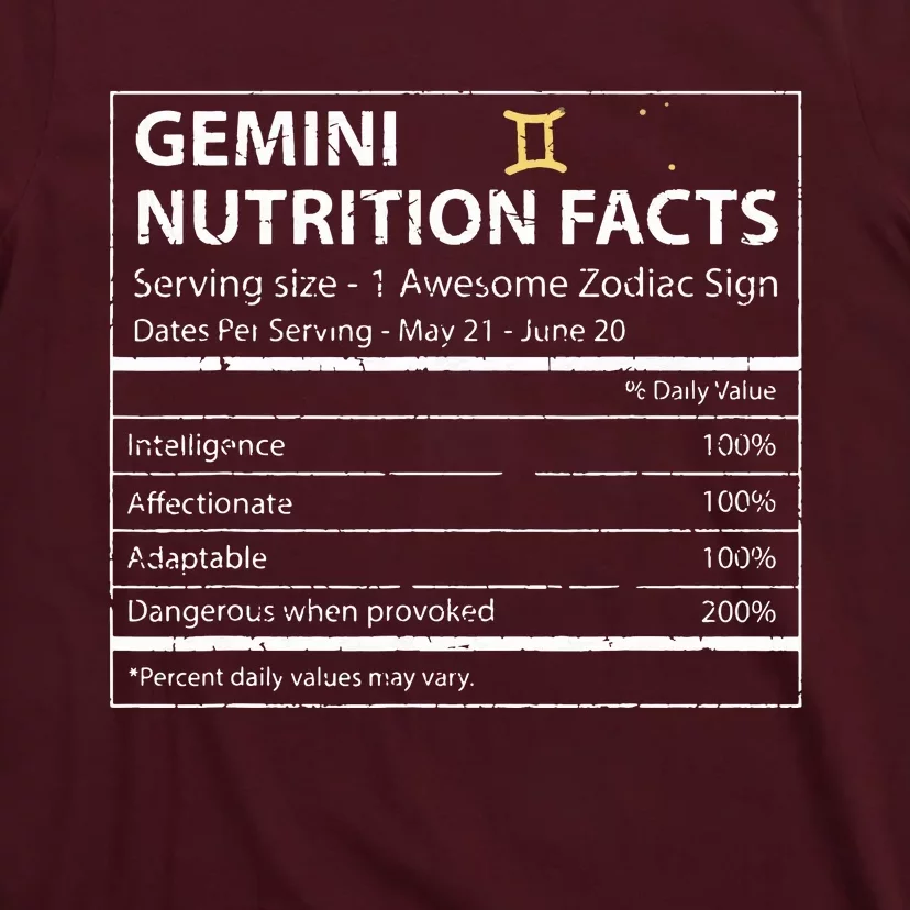 Gemini Nutrition Facts Zodiac Sign T-Shirt