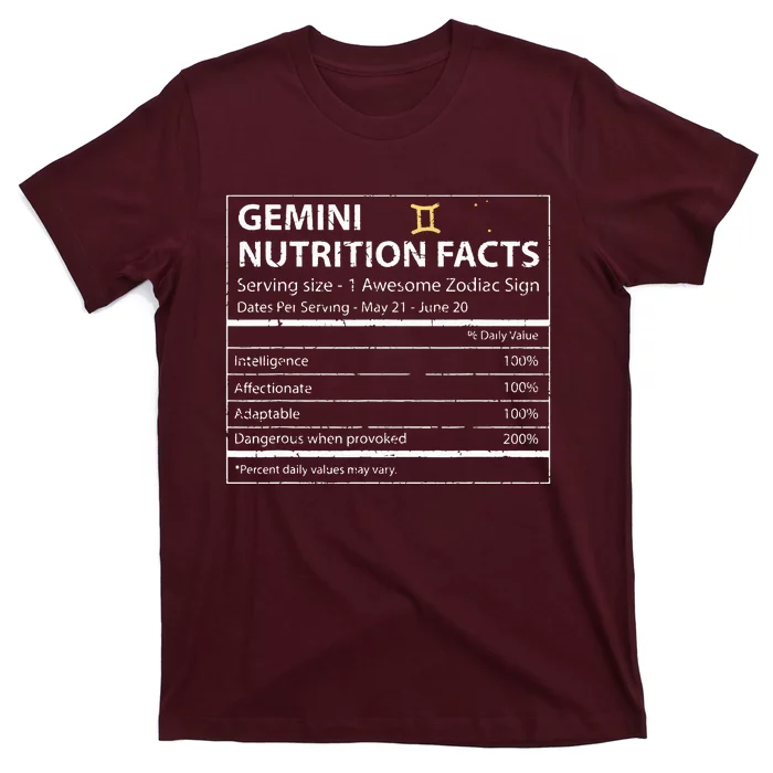 Gemini Nutrition Facts Zodiac Sign T-Shirt