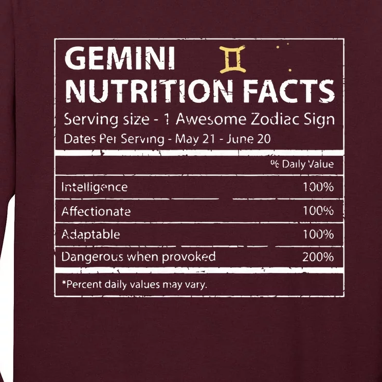 Gemini Nutrition Facts Zodiac Sign Tall Long Sleeve T-Shirt