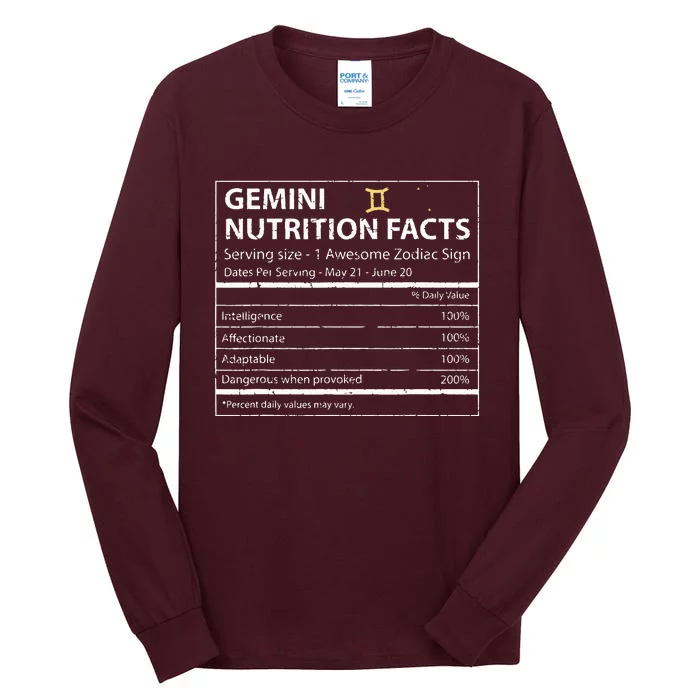 Gemini Nutrition Facts Zodiac Sign Tall Long Sleeve T-Shirt