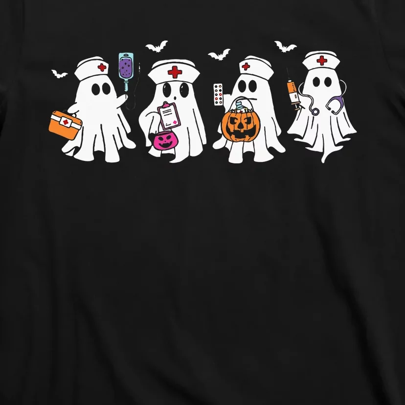 Ghost Nurse Halloween Crew Funny Scrub Er Rn Nursing Student T-Shirt