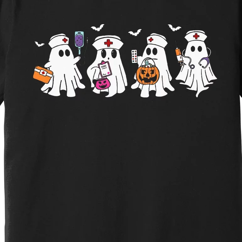 Ghost Nurse Halloween Crew Funny Scrub Er Rn Nursing Student Premium T-Shirt