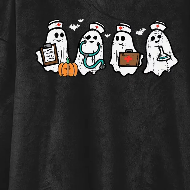 Ghost Nurses Halloween Crew Funny Costume Scrub Top Hooded Wearable Blanket