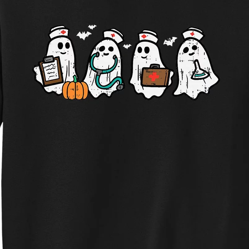 Ghost Nurses Halloween Crew Funny Costume Scrub Top Tall Sweatshirt