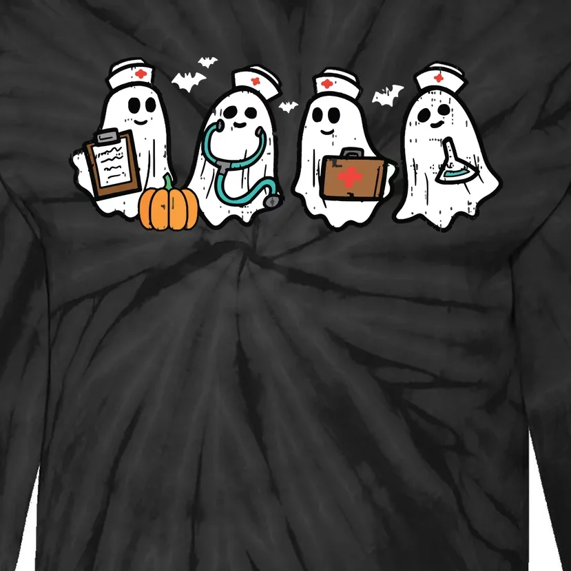 Ghost Nurses Halloween Crew Funny Costume Scrub Tie-Dye Long Sleeve Shirt