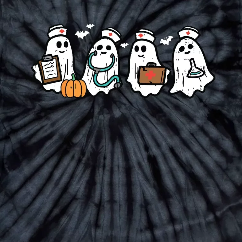 Ghost Nurses Halloween Crew Funny Costume Scrub Tie-Dye T-Shirt