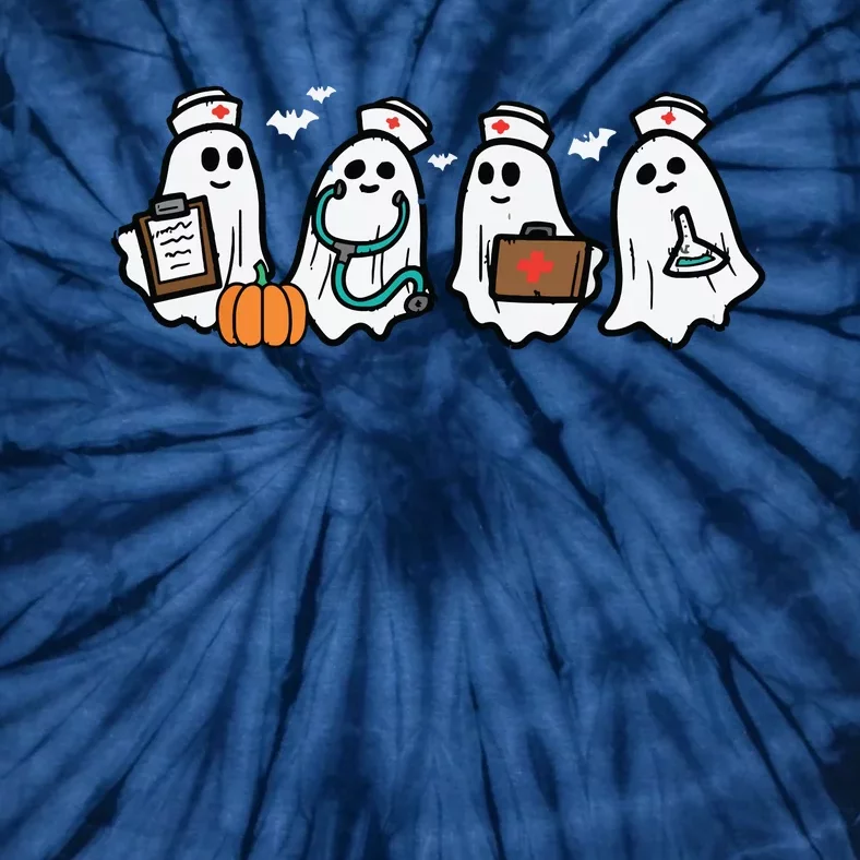 Ghost Nurses Halloween Crew Funny Costume Scrub Top Women Tie-Dye T-Shirt