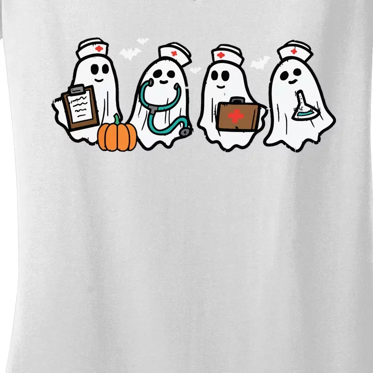 Ghost Nurses Halloween Crew Funny Costume Scrub Top Women Women's V-Neck T-Shirt