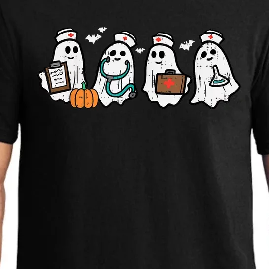 Ghost Nurses Halloween Crew Funny Costume Scrub Top Pajama Set