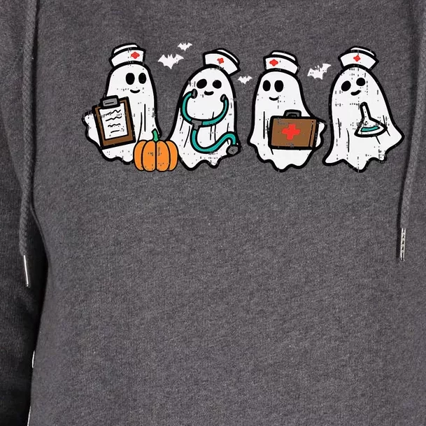 Ghost Nurses Halloween Crew Funny Costume Scrub Top Womens Funnel Neck Pullover Hood