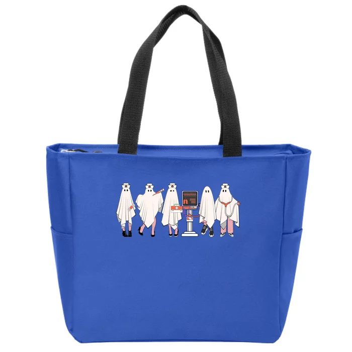 Ghost Nurse Halloween Costume Retro Fall Scrub Top Gift Zip Tote Bag