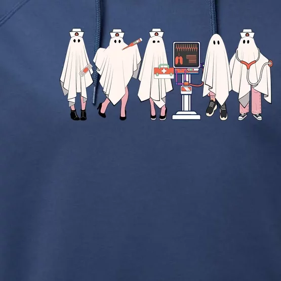 Ghost Nurse Halloween Costume Retro Fall Scrub Top Gift Performance Fleece Hoodie