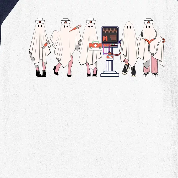 Ghost Nurse Halloween Costume Retro Fall Scrub Top Gift Baseball Sleeve Shirt