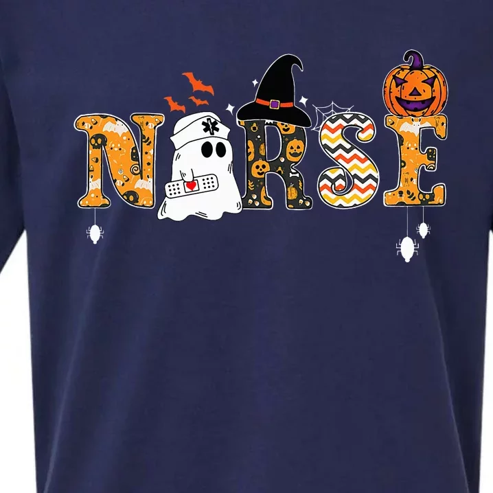 Ghost Nurses Halloween Crew Funny Costume Sueded Cloud Jersey T-Shirt