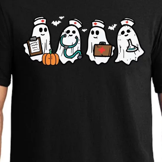 Ghost Nurses Halloween Crew Funny Costume Scrub Top Women Pajama Set