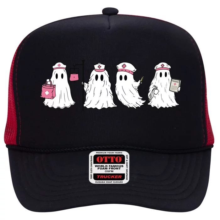 Ghost Nurse Halloween Halloween Nurse High Crown Mesh Trucker Hat