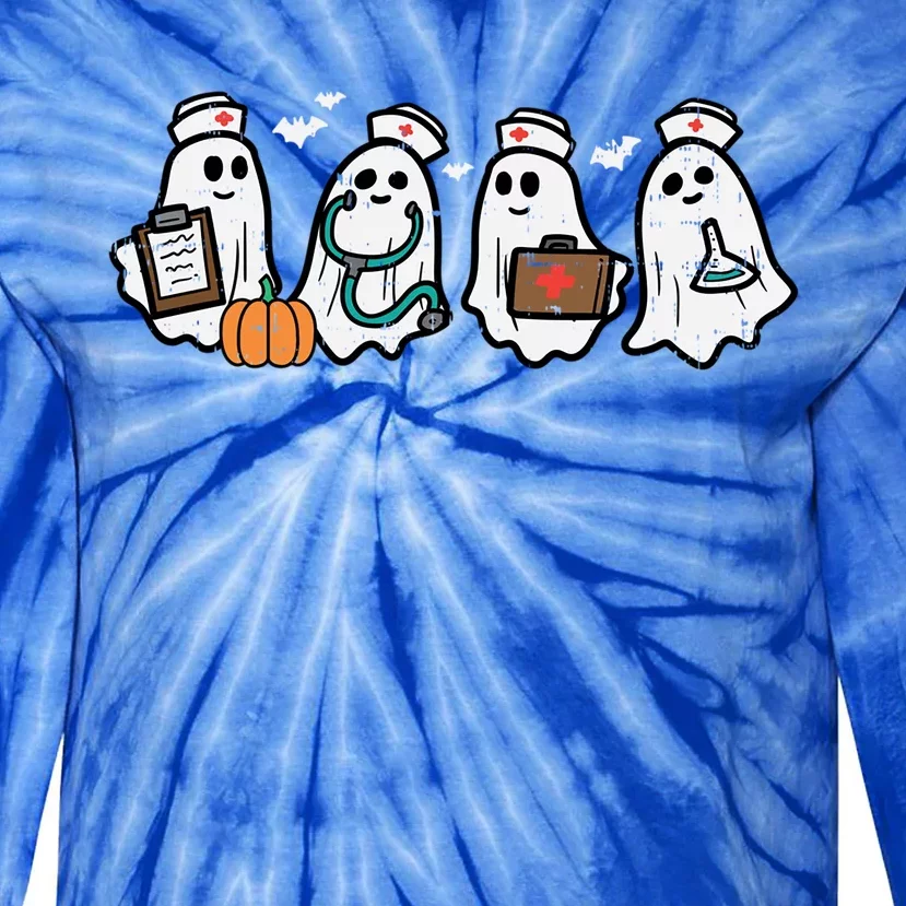 Ghost Nurses Halloween Crew Funny Costume Scrub Top Gift Tie-Dye Long Sleeve Shirt