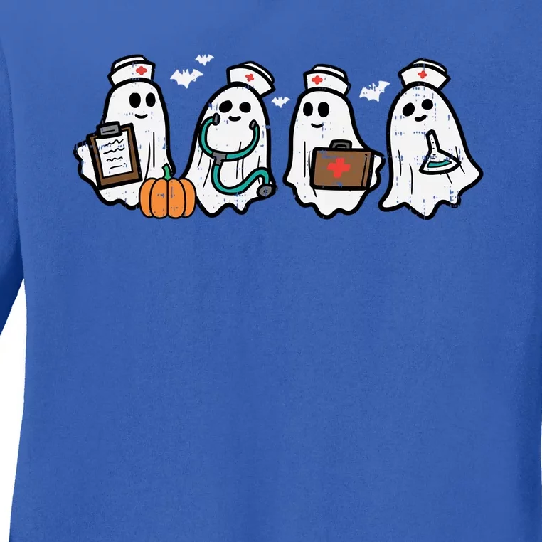 Ghost Nurses Halloween Crew Funny Costume Scrub Top Gift Ladies Long Sleeve Shirt